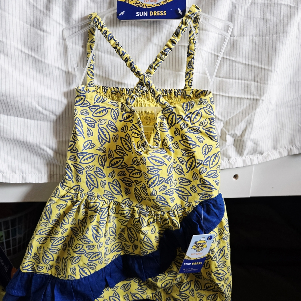 Yellow and Blue Leaf Print Sundress